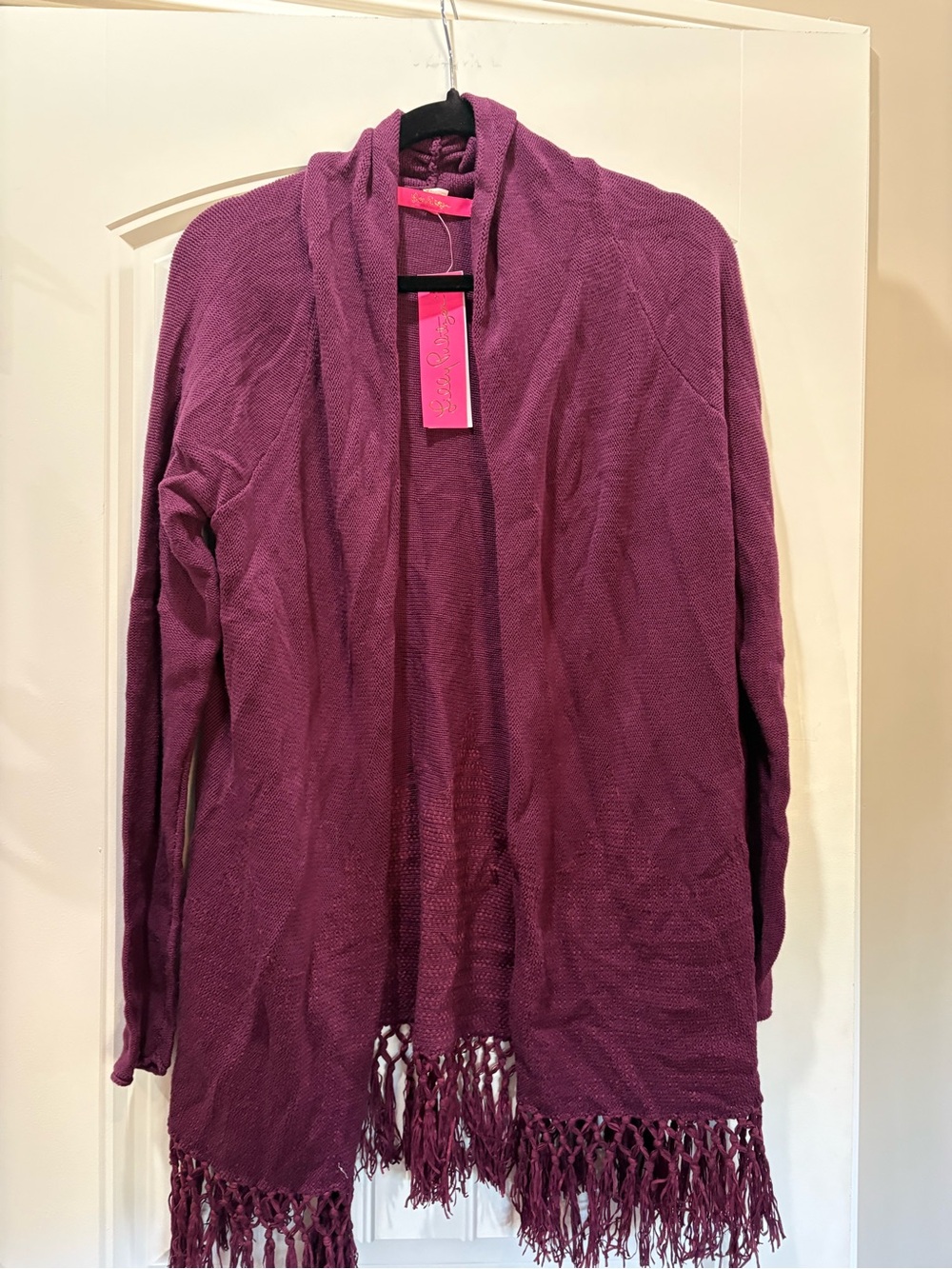 Lilly Pulitzer Open-Front Fringe Cardigan - Plum Purple